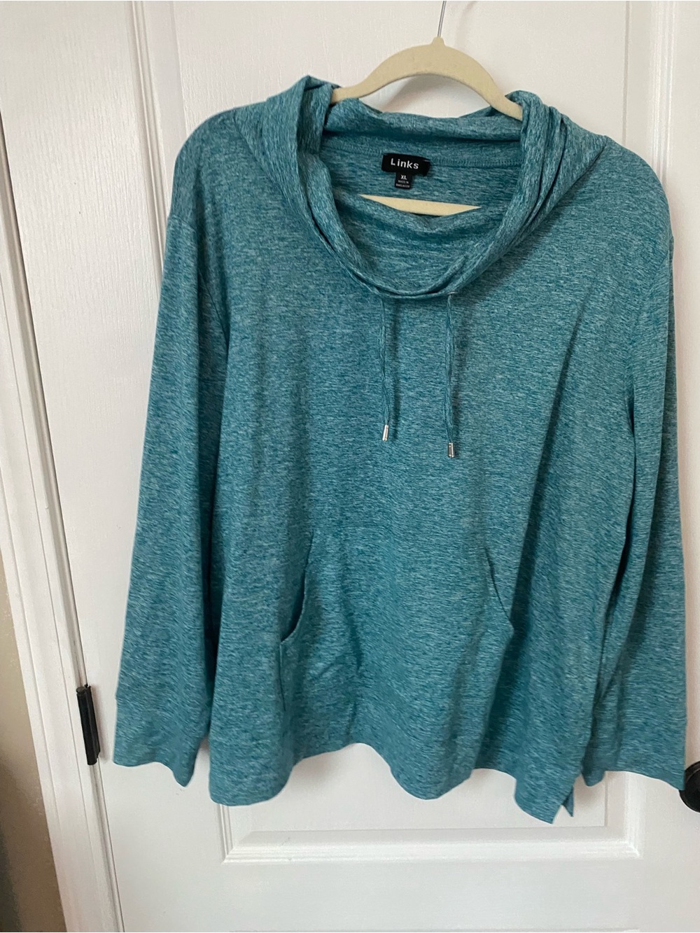 Link Teal Cowl Neck Pullover with Front Pocket